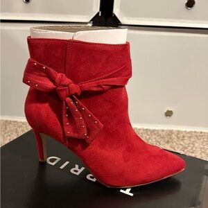Torrid Red Suede Ankle Boots with Bow Detail